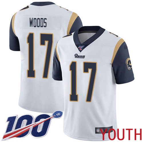 Los Angeles Rams Limited White Youth Robert Woods Road Jersey NFL Football #17 100th Season Vapor Untouchable->youth nfl jersey->Youth Jersey